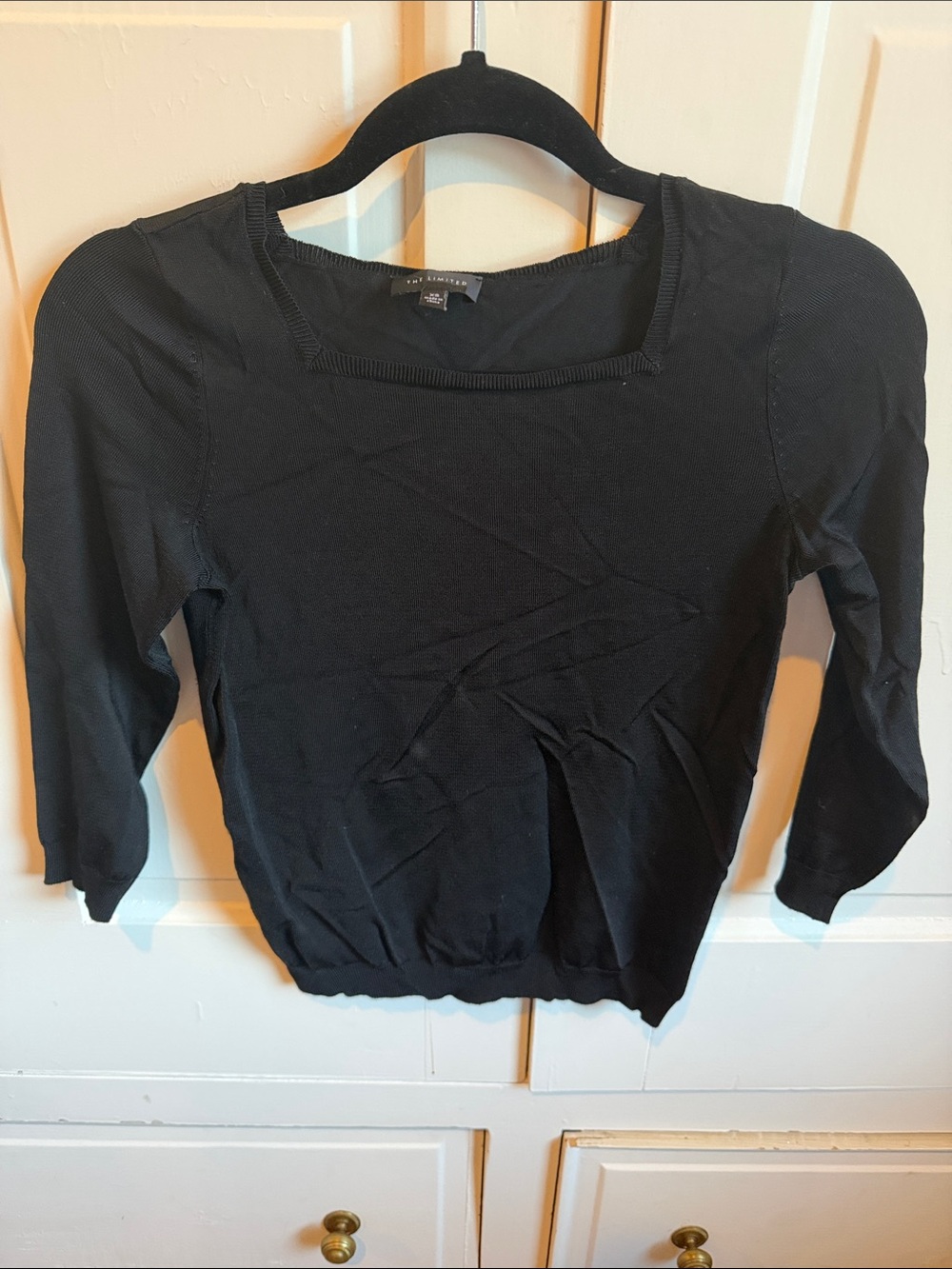 The Limited Black Square-Neck Lightweight Long Sleeve Top